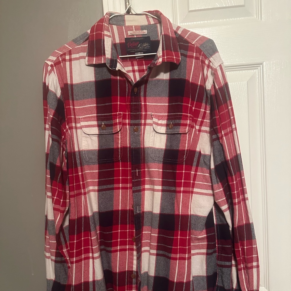 Old Navy Men's Red and Black Plaid Shirt